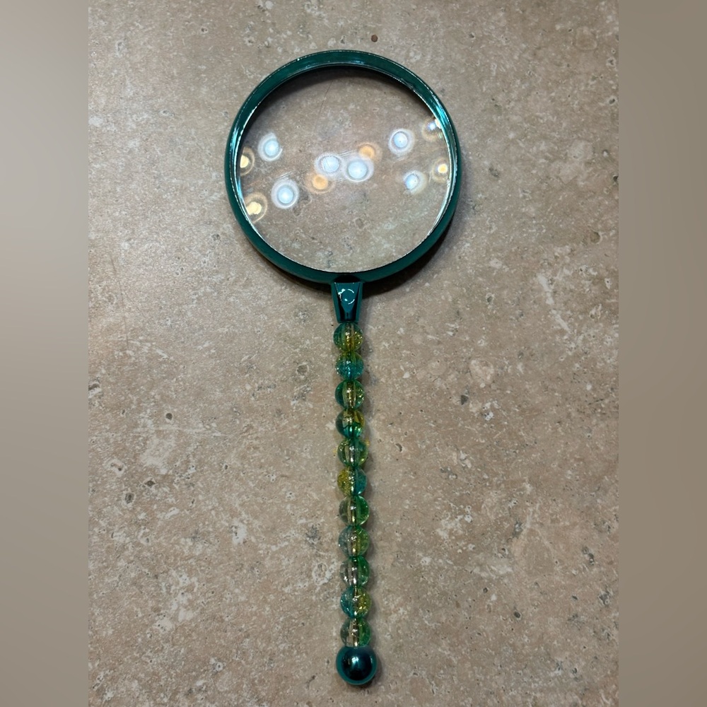 Teal green Handheld Magnifying Glass with glass Beaded Handle